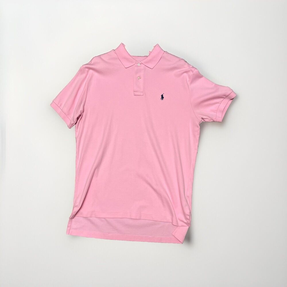 Polo Ralph Lauren Mens Pink Short Sleeve Polo, NavyPony Logo, Size M